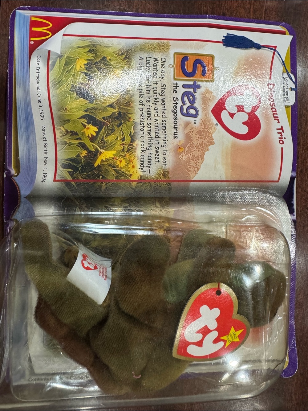 Ty Beanie Baby Steg the Stegosaurus Plush - Brown/Olreen Accent 2000 Vintage